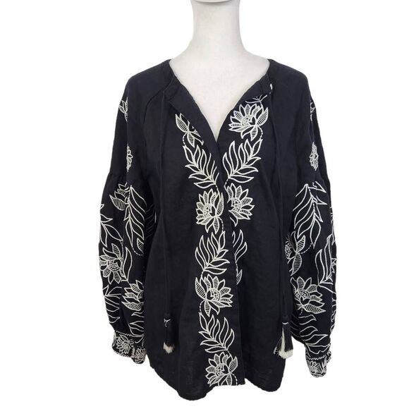 Chico's Jackets & Blazers - Chico's Black Linen Cardigan Size Small Black and White Embroidered Linen Top